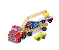Melissa & Doug - Camion bisarca magnetico in legno auto rimorchio